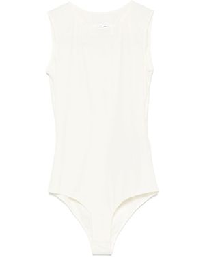 MM6 by Maison Margiela Ecru Sleeveless Stretch Bodysuit With Crew Neck - White