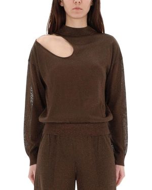 Circus Hotel Mock Collar Top - Brown