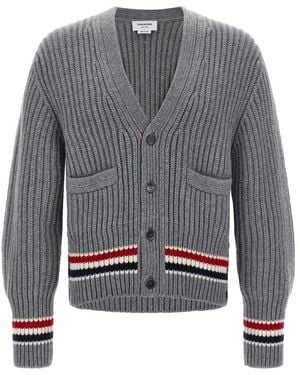 Thom Browne Rwb Tape Cardigan - Gray