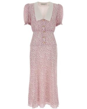 Alessandra Rich Floral Print Midi Dress - Pink