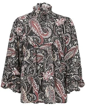 Lavi Viscose-Wool Paisley Print Shirt - Gray