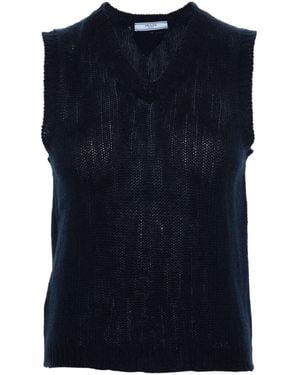 Prada V-Neck Cashmere Vest - Blue
