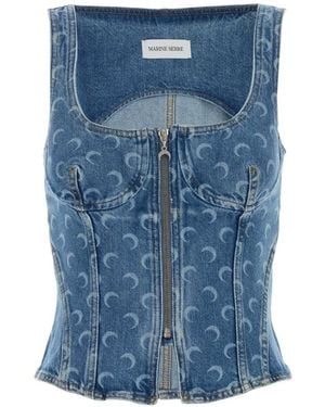 Marine Serre Moon Denim Top - Blue