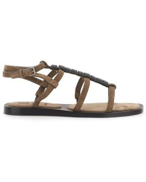 Brunello Cucinelli Beaded Strappy Sandals - Brown