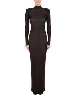 Self-Portrait Solid Turtle Neck Maxi Dress - Black
