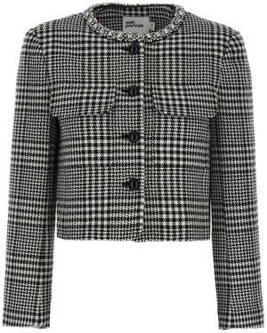 Self-Portrait 'Houndstooth Crystal Trim' Blazer - Black