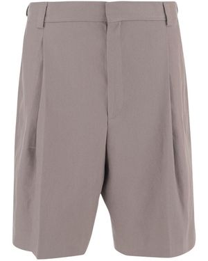 BOSS Solid Pleated Shorts - Gray