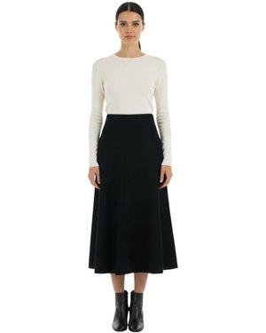 Allude Solid Calf Length Skirt - White