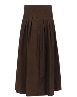 PT Torino Pleated Midi Skirt - Brown