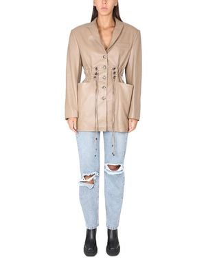 The Mannei Solid Peaked Lapel Mini Dress - Natural
