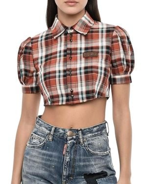 DSquared² Checks Shirt Collar Top - Blue
