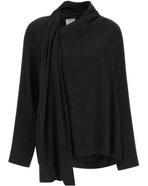 Nude Solid Asymmetric Neck Top - Black