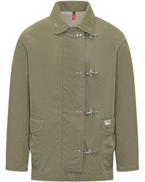 Fay Solid Shirt Collar Jacket - Green