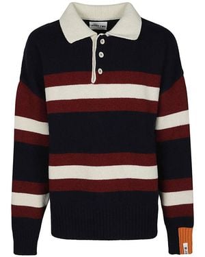 RIGHT FOR Wool Striped Long Sleeve Polo Shirt - Blue
