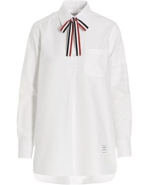 Thom Browne Logo Pussy Bow Blouse - White