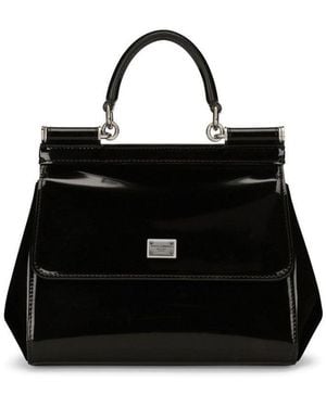 Dolce & Gabbana Sicily Medium Shiny Leather Handbag - Black