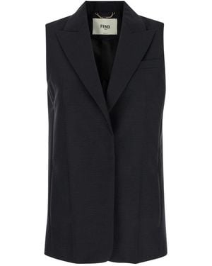 Fendi Wool Single-Breasted Vest - Black