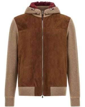 Brunello Cucinelli Suede And Cashmere Bomber Jacket - Brown