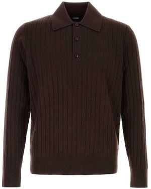 Amiri Dark Knitted Polo Jumper - Brown