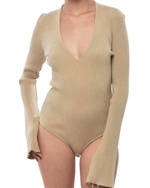 Courreges Knitted V Neck Sweater - Natural