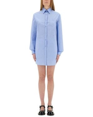 Moschino Solid Shirt Collar Mini Dress - Blue