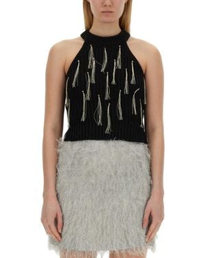 Alysi Embellished Halter Neck Top - Black