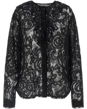 Nude Lace Round Neck Top - Black
