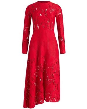 Patou Floral Crew Neck Midi Dress - Red