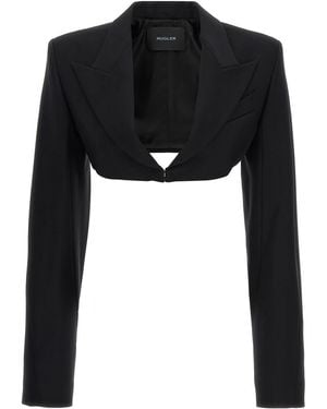 Mugler Cropped Jacket With Padded Shoulders Jackets - Black