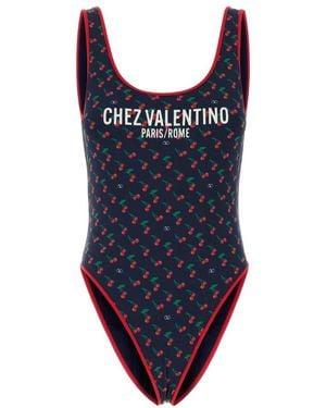Valentino Garavani Printed Logo Swimsuit - Blue
