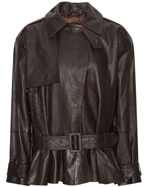 ROTATE BIRGER CHRISTENSEN Shirt Collar Leather Jacket - Brown