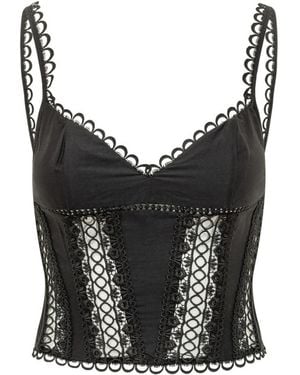 Rui Embroidered V Neck Top - Black