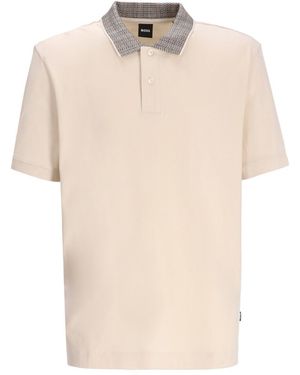 BOSS Contrast Collar Polo - Natural