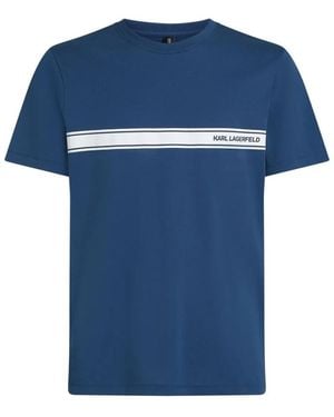 Karl Lagerfeld Crewneck Striped Logo T-Shirt - Blue
