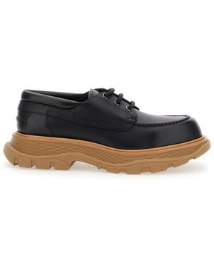 McQueen Derby Shoes With Engraved Logo And Platform - Blue