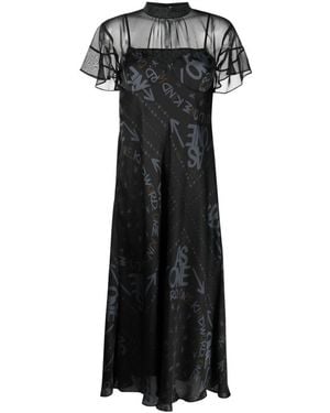 Sacai Logo Print Semi-Sheer Dress - Black