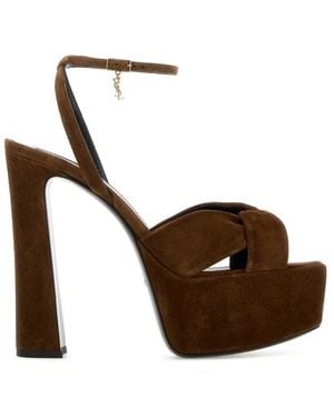Saint Laurent Open Round Toe Heels - Brown