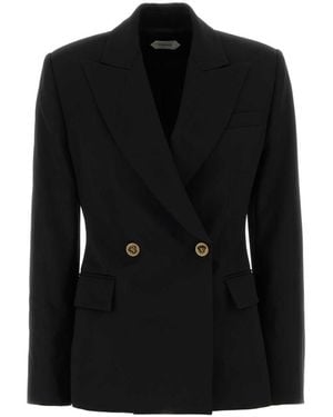 Versace Solid Peaked Lapel Blazer - Black