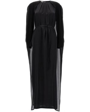DI.LA3 PARI' Silk Cape Tie-Waist Dress - Black
