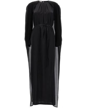 DI.LA3 PARI' Silk Cape Tie-Waist Dress - Black