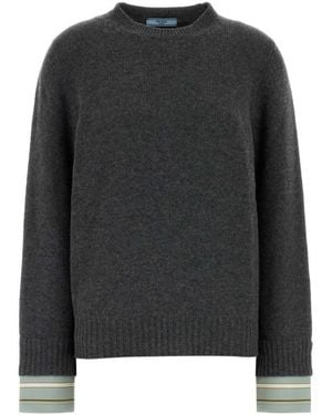 Prada Solid Crew Neck Sweater - Black