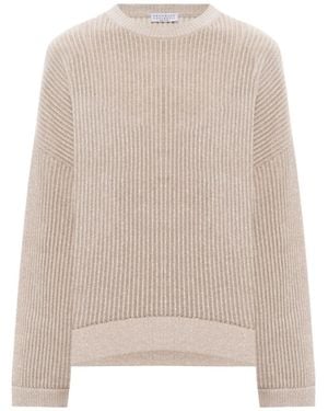 Brunello Cucinelli Knitted Crew Neck Sweater - Natural
