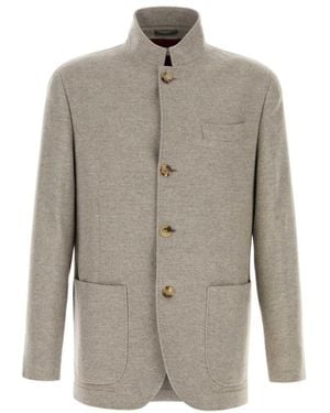Brunello Cucinelli Mandarin Collar Blazer - Gray
