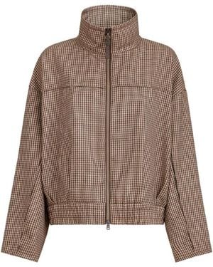 Brunello Cucinelli Check Mock Collar Jacket - Brown