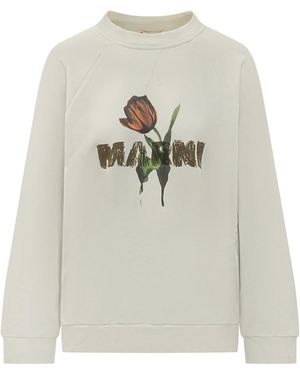 Marni Off Graphic Crew Neck Sweater - White