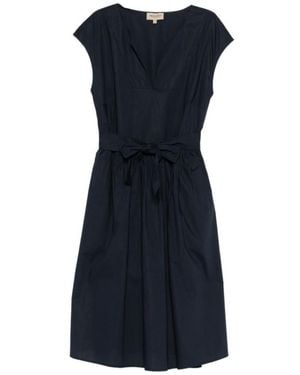 Woolrich Solid V Neck Midi Dress - Blue