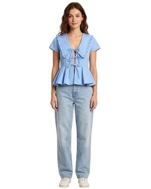 Ganni Solid V Neck Top - Blue