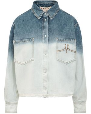 Marni Mini Shirt With Tasche Applicate And Ombre Effects - Blue