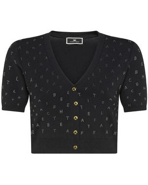 Elisabetta Franchi Viscose Cropped Crystal Embellished Cardigan - Black