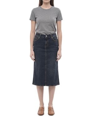 McQueen Solid Calf Length Skirt - Blue